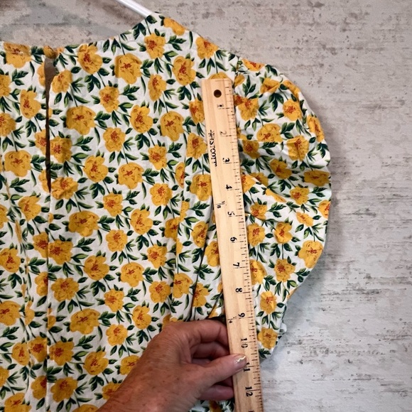 TCEC Floral Print Puff Shoulder Blouse Sz L Summer Cottagecore Vacation Boho - Picture 12 of 16